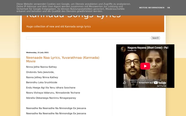 Screenshot of kannadasongslyricz.blogspot.com
