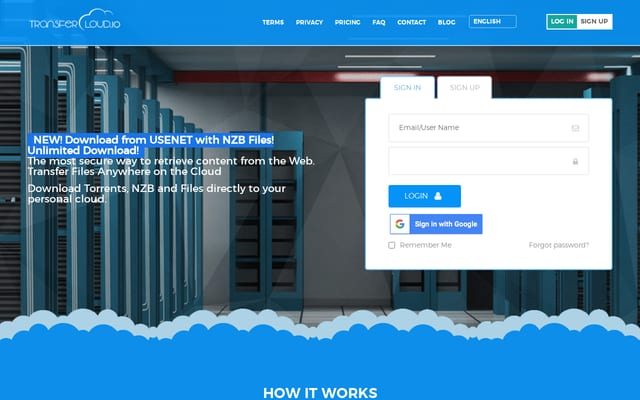Screenshot of transfercloud.io