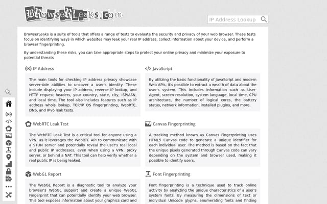 Screenshot of browserleaks.com
